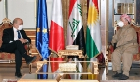 الرئيس بارزاني ووزير الخارجية الفرنسي يبحثان الوضع في العراق وعلاقات اربيل باريس الثنائية