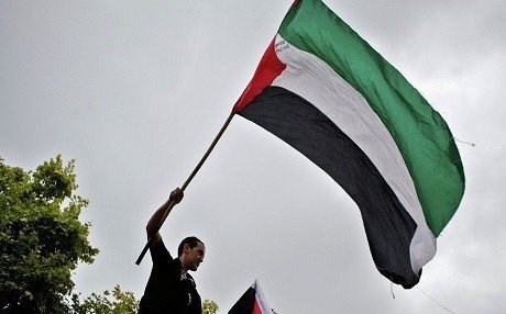 Rojek dîrokî ji Felestînê re: Ala Felestînê li NY hat hildan