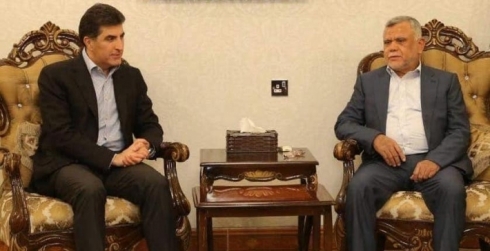 Hadî Amirî pîrozbahî li Nêçîrvan Barzanî kir