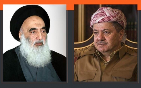 Serok Barzanî ji Sîstanî re hêviya başbûnê xwast