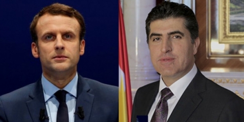 Serokomarê Fransa Emmanuel Macron pîrozbahî li Nêçîrvan Barzanî kir