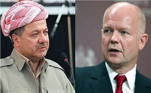 serokê Herêma Kurdistanê Mesûd Barzanî û Wezîrê derve yê Brîtaniya William Hague civiyan