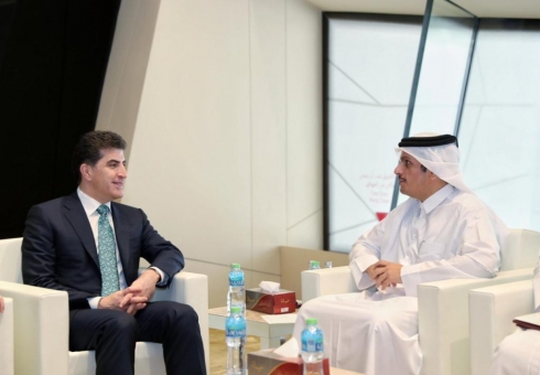 Nêçîrvan Barzanî ligel Wezîrê Derveyê Qeterê civîya