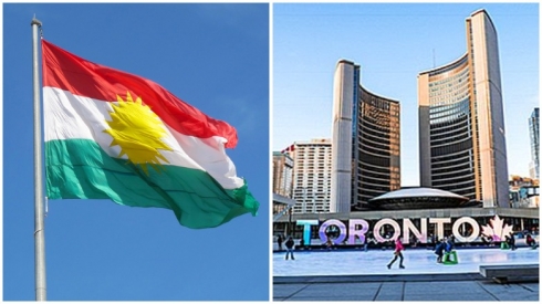 Al a Kurdistanê liser avahiya şaredariya Toronto ya Kanada tê bilind kirin