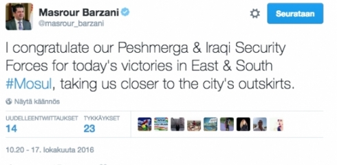 Mesrûr Barzanî pîrozbahî li Pêşmerge kir