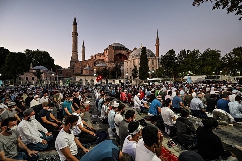Call to prayer resounds from Hagia Sophia Grand Mosque in Istanbul