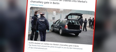 Graffiti-daubed car crashes into Merkel's chancellery gate in Berlin