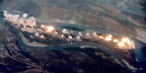 US bombs ISIS-'infested island' in Iraq, new video shows