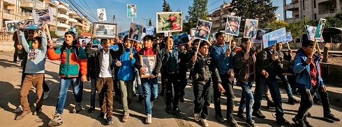 Syrian school students protest death of children in Turkish shelling