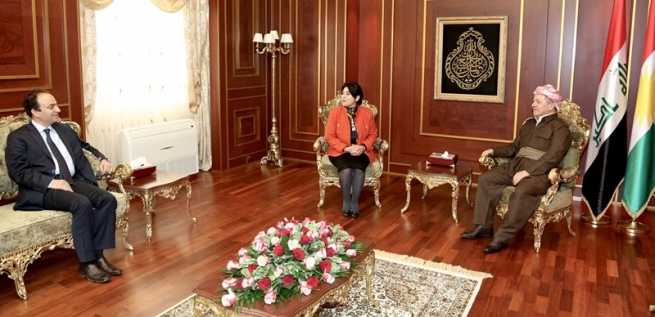 سەرۆكی هەرێمی كوردستان پێشوازی لە لەیلا زانا و ئۆسمان بایدەمیر دەكات