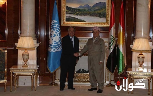 سەرۆكی هەرێمی كوردستان پێشوازی لە سكرتێری گشتیی ڕێكخراوی نەتەوە یەكگرتووەكان دەكات