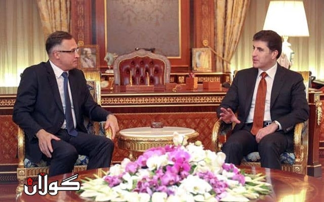 به‌ڕێز نێچیرڤان بارزانی پێشوازی كرد لە ئه‌ندرێ سافینگ باڵیۆزی بێڵاڕووسیا له‌ عێراق
