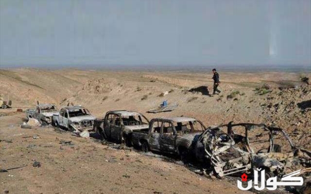 لە میحوەری خازر ئۆتۆمبێلێکی داعش بە سەرنشینەکانییەوە سووتێنرا 