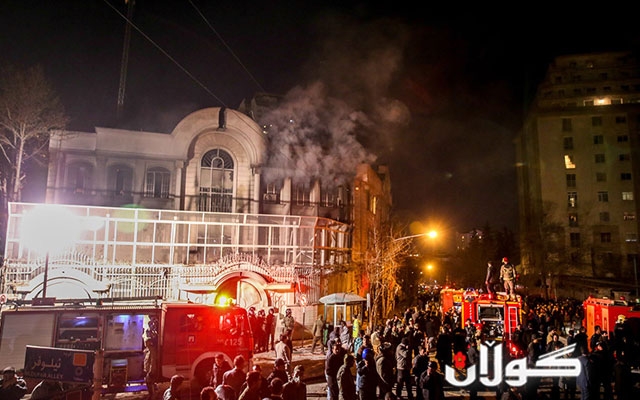  باڵیۆزخانەی سعودیە لە تاران سووتێندرا 