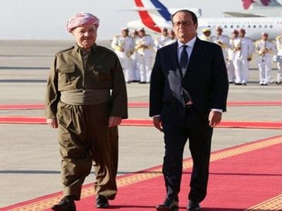 بارزانی و فرانسوا ئۆلاند سه‌ردانی هێزه‌كانی پێشمه‌رگه‌ ده‌كه‌ن