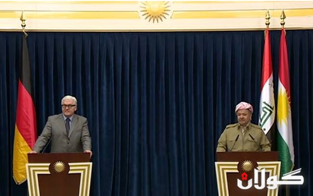  كۆنفرانسی رۆژنامەوانی سەرۆك بارزانی لەگەڵ فرانك واڵته‌ر شتاینمایه‌ر، وه‌زیری ده‌ره‌وه‌ی ئه‌ڵمانیا 
