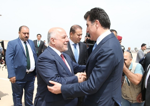 نێچیرڤان بارزانی پێشوازی له‌ حه‌یده‌ر عه‌بادی ده‌كات