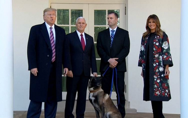 ترەمپ لە کۆشکی سپی پێشوازی لەو سەگەکرد لە ئۆپەراسیۆنی کوشتنی بەغدادی بەشداربوو