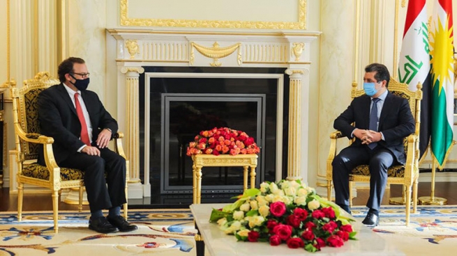 سەرۆکی حکومەتی هەرێمی کوردستان پێشوازی لە یاریدەدەری وەزیری دەرەوەی ئەمەریکا دەکات
