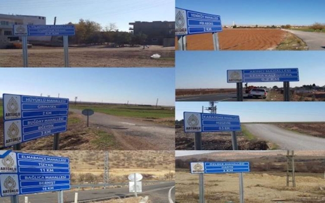 لابردنی پیتی کوردی لەسەر تابلۆی ناوی چەند گوندێکی مێردین ناڕەزایەتیی هاونیشتمانیانی لێکەوتەوە
