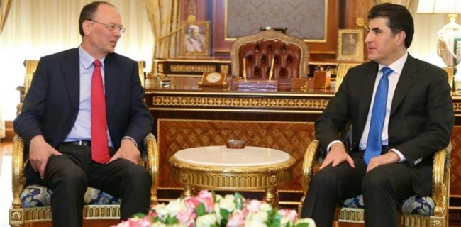  نێچیرڤان بارزانی و نوێنەری ئەڵمانیا پرسی ناوچە ڕزگارکراوەکانیان تاوتوێ کرد 
