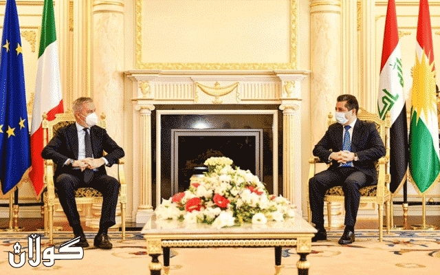 سەرۆکی حکوومەتی هەرێمی کوردستان پێشوازیی لە وەزیری بەرگریی ئیتاڵیا دەکات