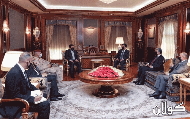 نێچیرڤان بارزانی، سه‌رۆکی هه‌رێمی کوردستان پێشوازی له‌  قاسم ئه‌لئه‌عره‌جی، ڕاوێژکاری ئاسایشی نیشتمانیی عێراق کرد
