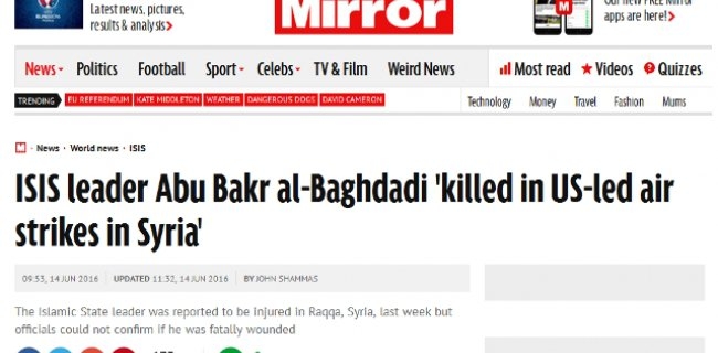 رۆژنامه‌یه‌كی به‌ریتانى..ئه‌بو به‌كر به‌غدادى كوژرا 