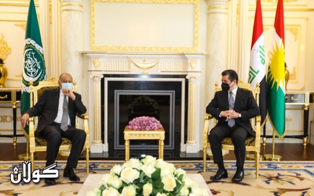 سەرۆکی حکومەتی هەرێمی کوردستان پێشوازی لە ئەمینداری گشتیی کۆمکاری عەرەبی دەکات