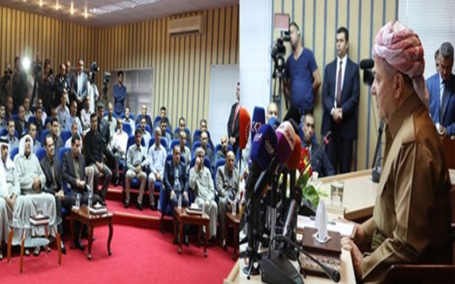 سەرۆک بارزانی لەگەڵ دیلە ئازادکراوەکانی ئۆپەراسیۆنەکەی حەویجە کۆبۆوە
