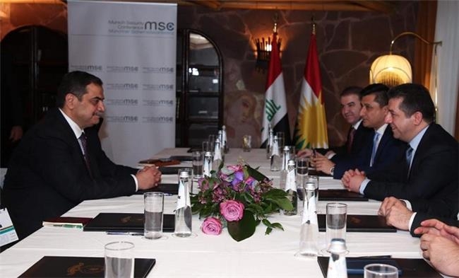 سەرۆکی حکومەتی هەرێمی کوردستان لە میونشن پێشوازی لە وەزیری بەرگری عیراق دەکات