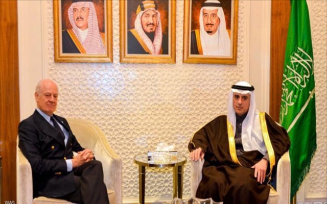 نوێنه‌ری نه‌ته‌وه‌یه‌كگرتووه‌كان له‌گه‌ڵ وه‌زیری ده‌ره‌وه‌ی سعوودیه‌ و ئۆپۆزسیۆنی سووریا كۆبووه‌وه‌