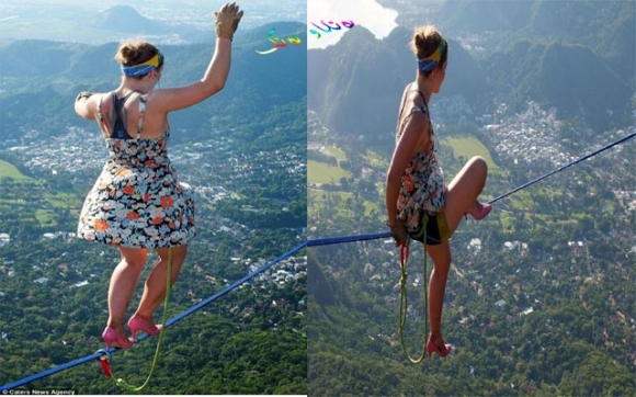 رۆیشتن بە پێڵاوی پاژنەبەرز لەسەر گوریس