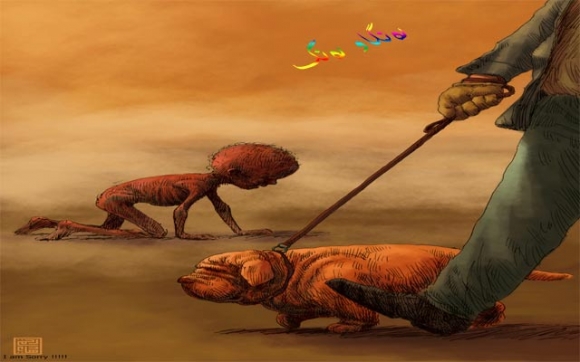 ئەم كاریكاتێرە، باس لە گرنگینەدان بە مرۆڤ دەكات، لە كاتێكدا هەندێ لە خەڵك زیاتر لەوەی گرنگی بە مرۆڤی هەژار و لێقەوماو بدەن، گرنگی بە ئاژەڵان دەدەن.