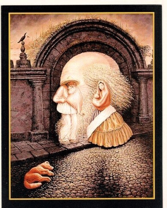 لەم وێنەیەدا دوو شێوە دەبینرێ، یەكێكیان پیاوێكی بە تەمەنە، ئەوەی دیكە كچێكە لەلای دیوارێكەوە وەستاوە، هەوڵبدە جیایان بكەوە بە دوو تێڕوانین سەیریان بكەی !