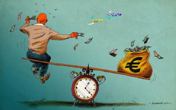 ئەم كاریكاتێرە باس لە بەفیڕۆدانی كات و پارە دەكات، هەروەها ئاماژەیەكیشە بۆ بەسەرچوونی تەمەنی مرۆڤ و بێئاگابوون لە سەروەت و سامان و تەمەن.