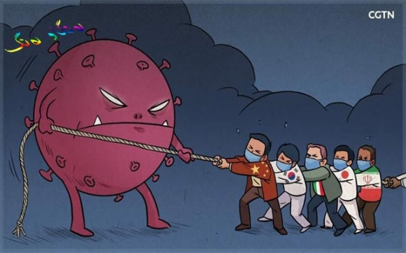 ئەم كاریكاتێرە باس لە ململانێى وڵاتان  ده كات لەگەڵ ڤایرۆسى کۆرۆنا دا.